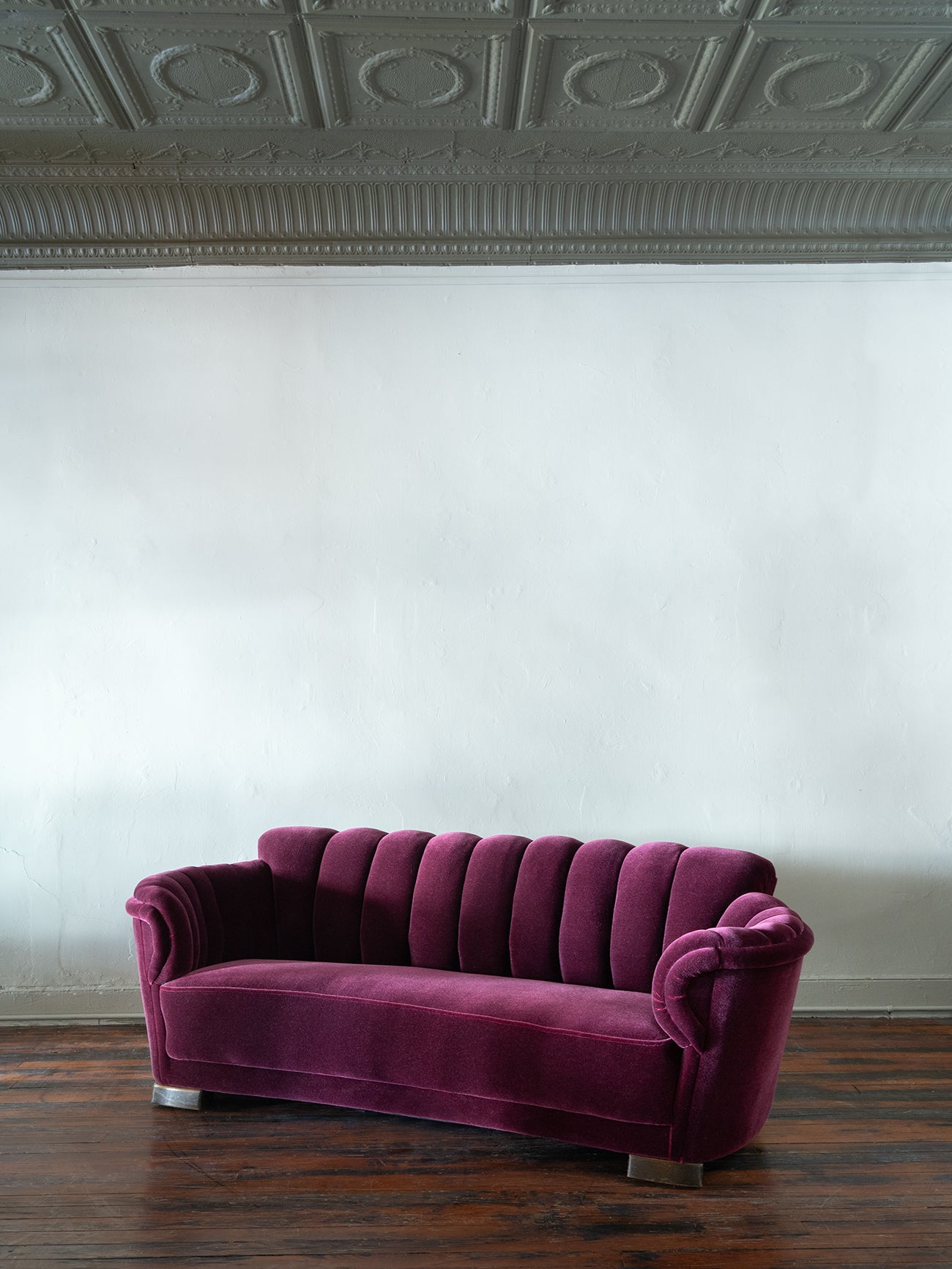 Art Deco Channel-Back Sofa in Mohair