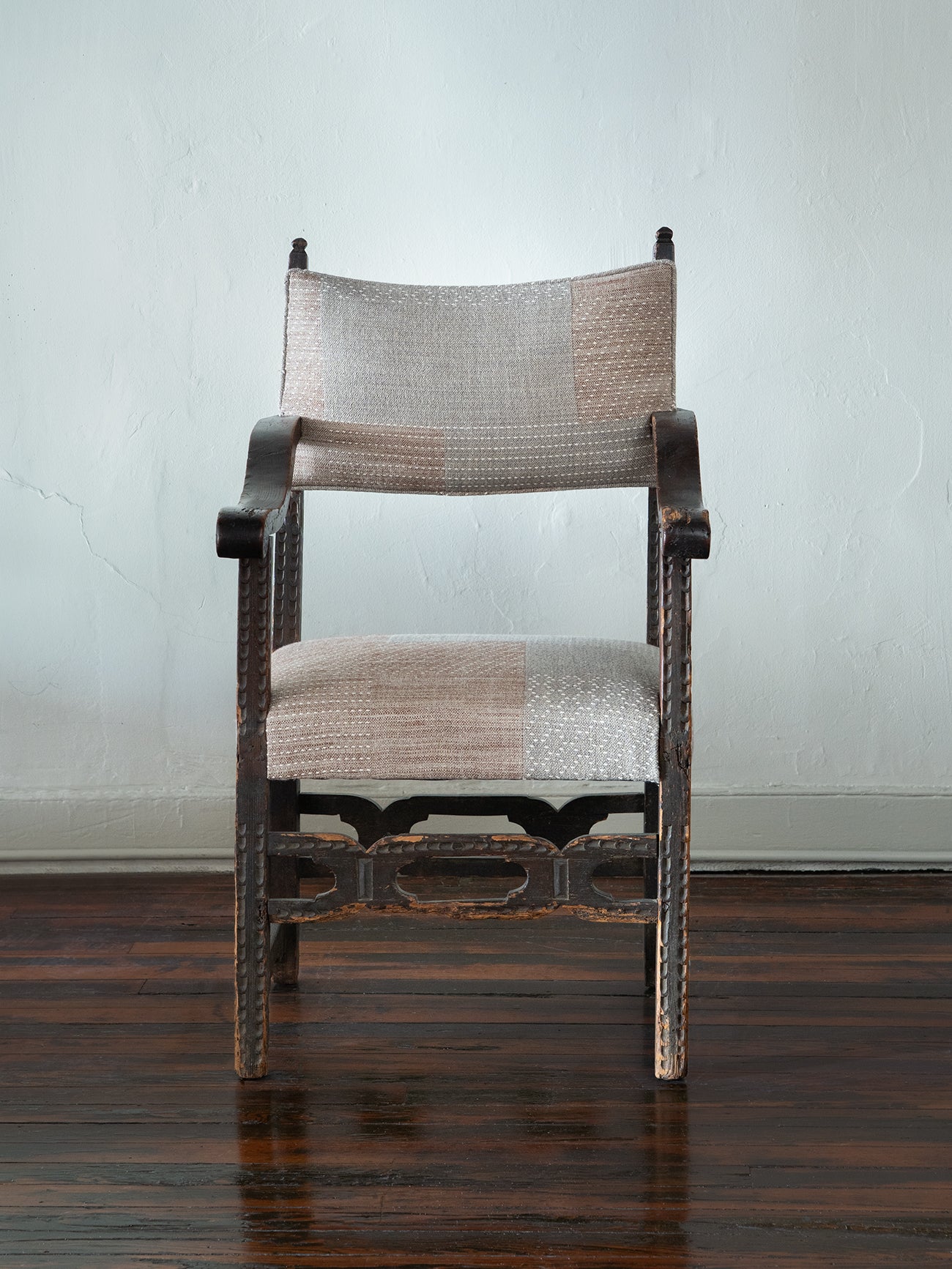 18th C. Spanish Carved Chair with Zak + Fox Textile