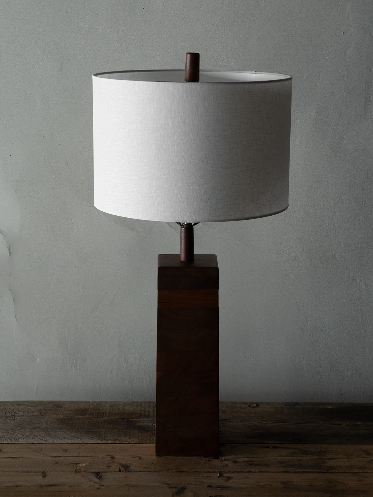 Mid-Century Table Lamp with Stacked Wood Base