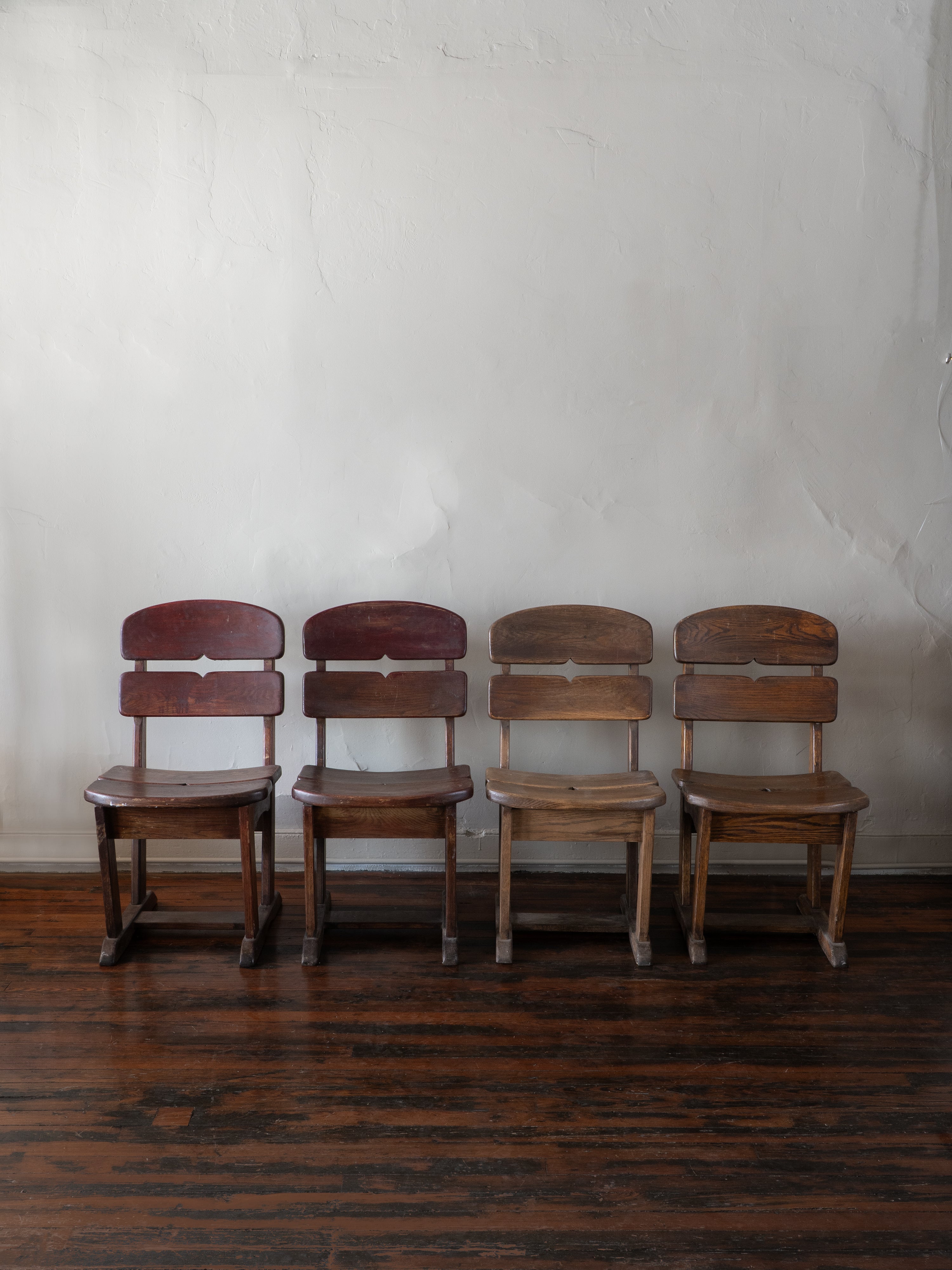 French Brutalist Oak Dining Chairs