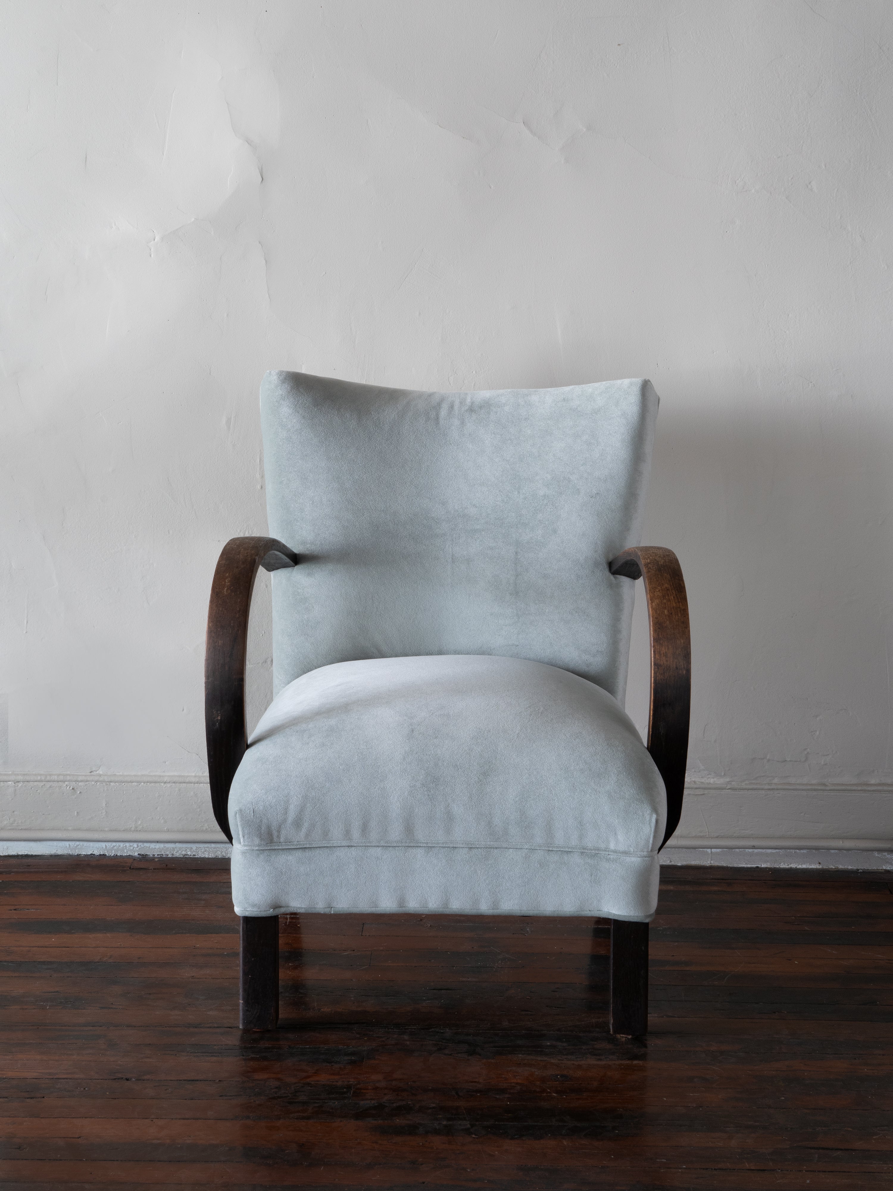Danish Oak Lounge Chair in Blue Velvet