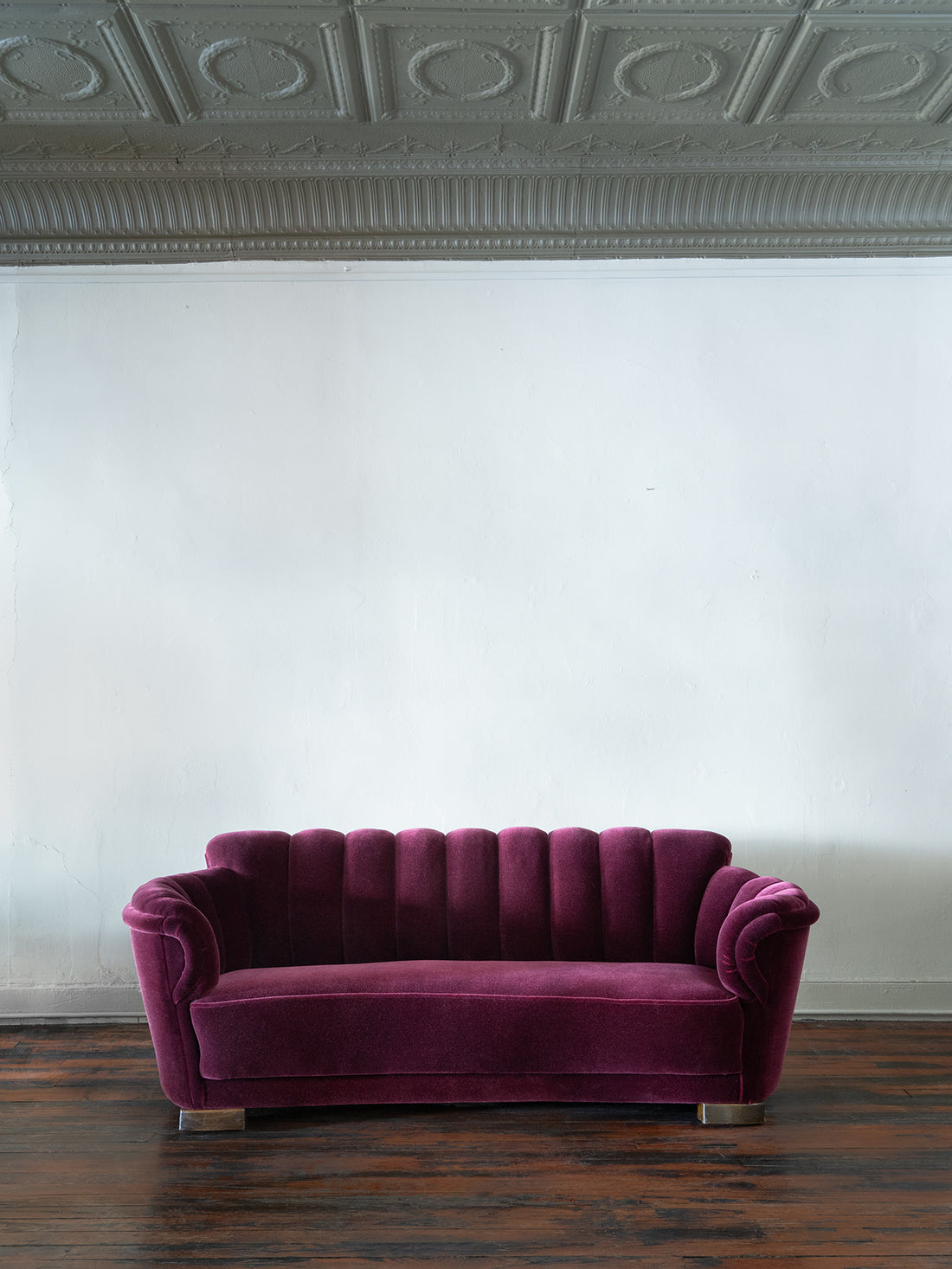 Art Deco Channel-Back Sofa in Mohair