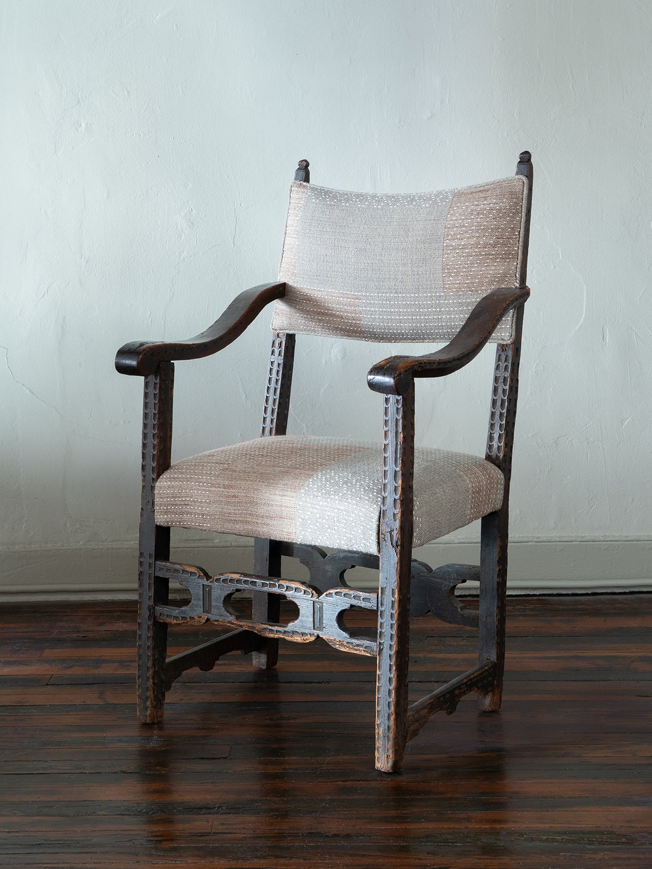 18th C. Spanish Carved Chair with Zak + Fox Textile