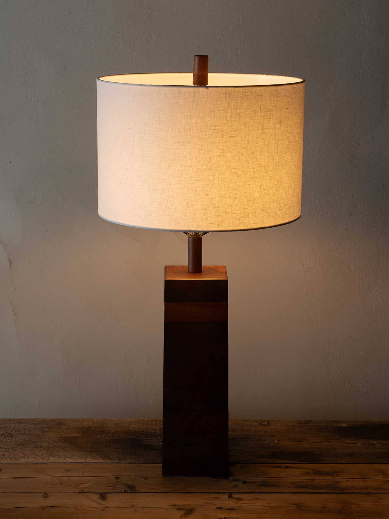Mid-Century Table Lamp with Stacked Wood Base