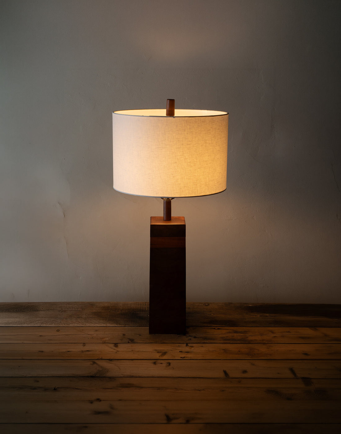 Mid-Century Table Lamp with Stacked Wood Base